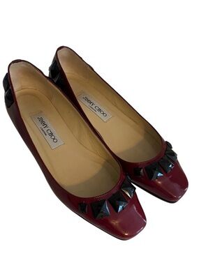Jimmy Choo Burgundy Patent Leather with Black Rhinestone " Watson"Ballet Flat
